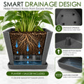 Kozyard square planter with smart drainage design features drainage openings, a raised bottom and matching saucer to help drain and catch excess water while keeping plant roots above standing water. This large indoor outdoor plant pot provides a practical growing solution for houseplants, flowers and greenery while helping protect floors and patios and maintain a cleaner planting space.