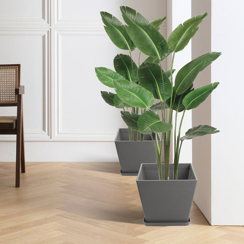 Kozyard 2Packs Round Planter Indoor Outdoor Plant Pots with Tray Collecting Water for Porch, Patio, Backyard Planters Modern Décor for Tall Plants, Flowers