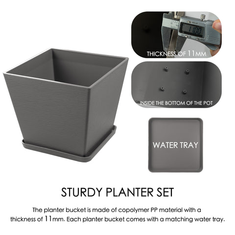 Kozyard 2Packs Round Planter Indoor Outdoor Plant Pots with Tray Collecting Water for Porch, Patio, Backyard Planters Modern Décor for Tall Plants, Flowers