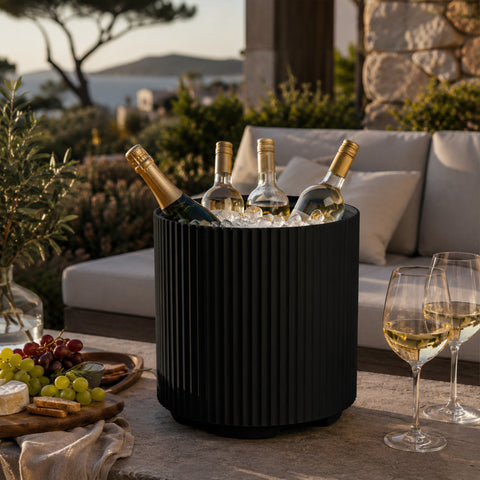 kozyard black ribbed multi-purpose ice bucket, elegant Roman column design, perfect for outdoor parties, BBQs and gatherings
