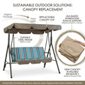 kozyard patio swing chair usage scenarios, private patio backyard porch poolside, outdoor porch swing with canopy and cushion for garden relaxation

