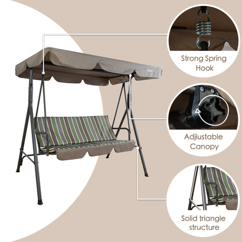 kozyard outdoor swing chair structure, strong spring hook, adjustable canopy, solid triangle frame, durable components for patio porch swing with cushion
