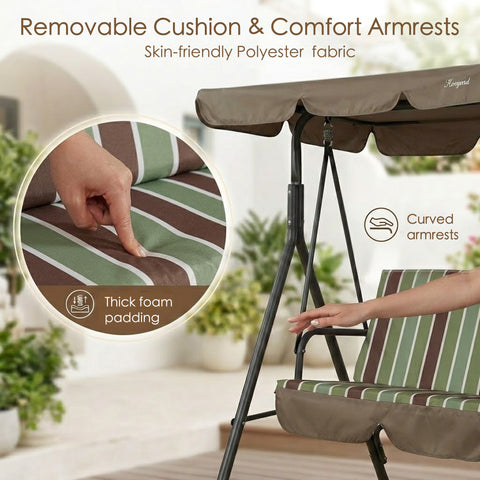 kozyard patio swing chair removable cushion, skin-friendly oxford fabric with thick foam padding, curved comfort armrests for outdoor porch swing
