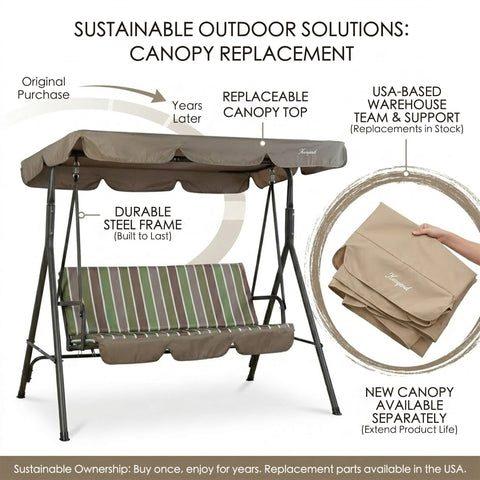 kozyard replaceable canopy for patio swing, durable steel frame, USA-based replacement parts support, extend product life outdoor porch swing
