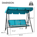 kozyard 3-seat patio swing chair dimensions diagram, 530 lbs capacity outdoor porch swing with canopy, size specifications
