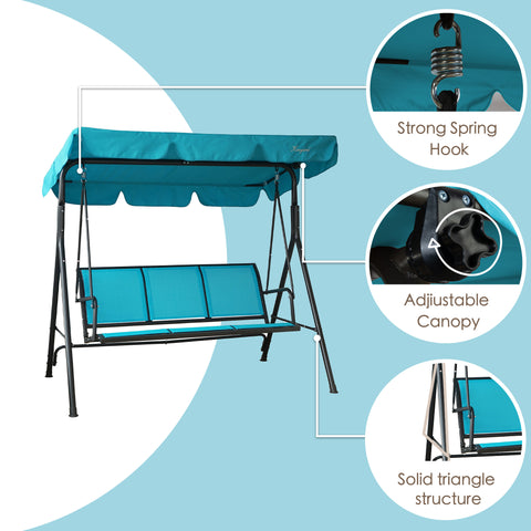 kozyard outdoor patio swing features, strong spring hook, adjustable canopy and solid triangle structure for durable use
