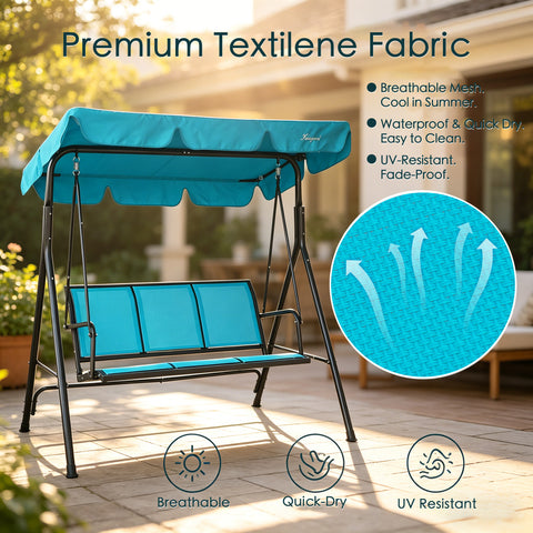 kozyard patio swing chair premium textilene fabric, breathable quick-dry UV-resistant mesh for all-weather outdoor use
