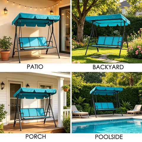kozyard outdoor patio swing sustainable solution, replaceable canopy top, durable steel frame, replacement parts available in USA
