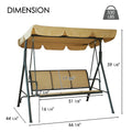 kozyard 3-seat patio swing chair dimensions diagram, 530 lbs capacity outdoor porch swing with canopy, size specifications
