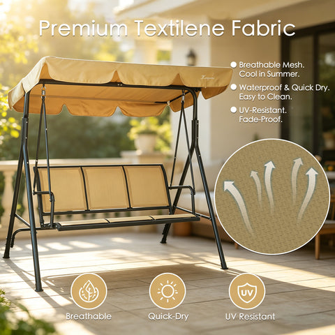 kozyard patio swing chair premium textilene fabric, breathable quick-dry UV-resistant mesh for all-weather outdoor use
