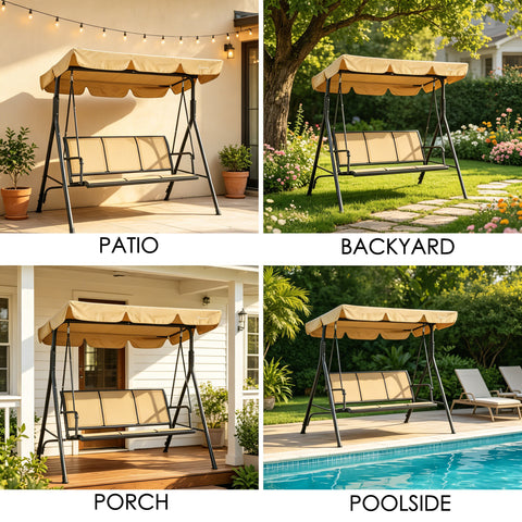 kozyard outdoor patio swing sustainable solution, replaceable canopy top, durable steel frame, replacement parts available in USA
