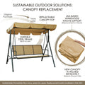 kozyard 3-seat patio swing chair in use, comfortable outdoor conversation swing with canopy for backyard relaxation
