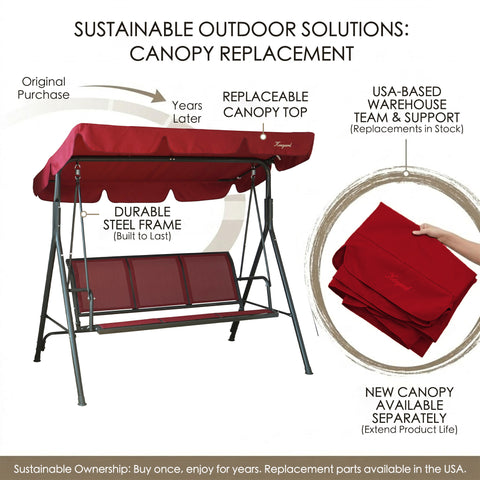 kozyard outdoor patio swing usage scenarios, 3-seat swing chair for patio, backyard, porch and poolside
