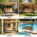 kozyard outdoor swing chair usage scenarios, 3-seat patio swing suitable for patio, backyard, porch, poolside relaxation
