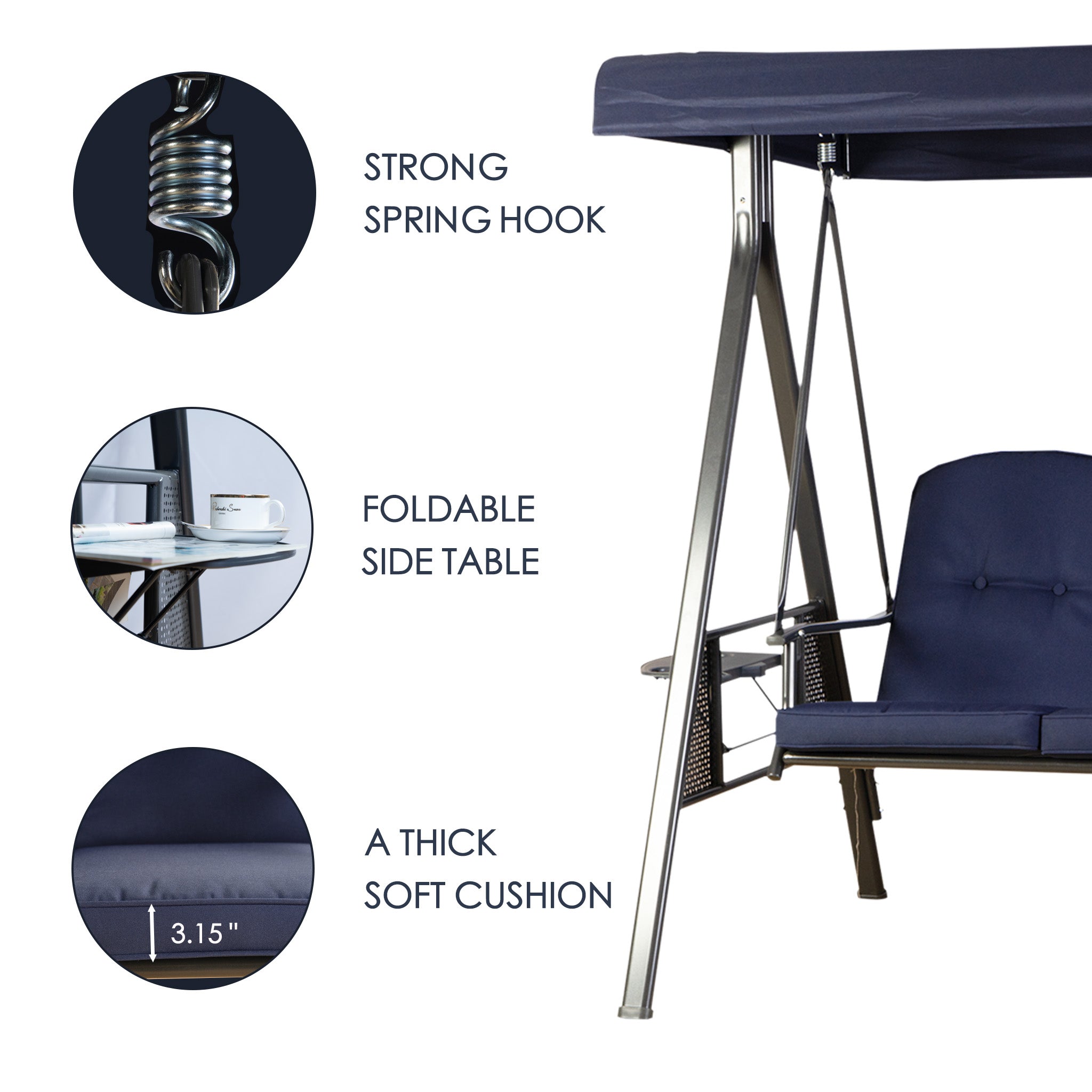 Kozyard Herbert 3 Person Outdoor Duluxe Patio Swing with Thick