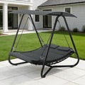 kozyard outdoor swing bed with canopy, 2-in-1 convertible patio swing chair, heavy-duty metal frame with textilene seat and high-resilience cushions, 620 lbs capacity for backyard relaxation
