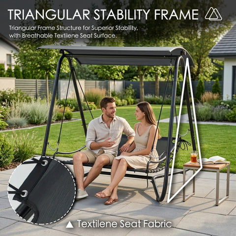 kozyard swing bed triangular stability frame, breathable textilene seat surface, heavy-duty metal structure for superior stability outdoor patio swing bed
