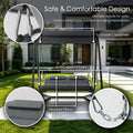 kozyard swing bed safe design, lockable carabiners anti-collision chains, headrest pillows for comfortable and secure outdoor patio swing bed lounging

