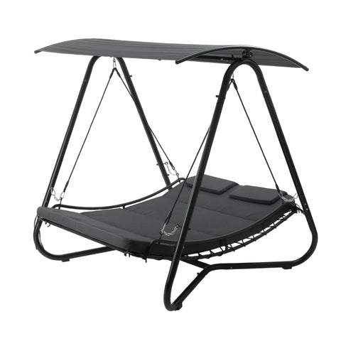 kozyard outdoor swing bed with canopy, 2-in-1 convertible patio swing chair, heavy-duty metal frame with textilene seat and high-resilience cushions, 620 lbs capacity for backyard relaxation
