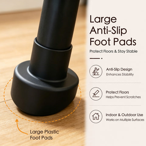 Large anti slip foot pads for heavy duty outdoor lounger, protect floors and stay stable patio swing chair feet, indoor and outdoor use multiple surfaces plastic foot pads close up, enhanced stability scratch prevention backyard furniture base.