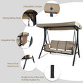 kozyard outdoor porch swing key features, 3-seat patio swing chair with adjustable canopy, strong spring hooks, magazine bag, anti-slip feet for durable outdoor use
