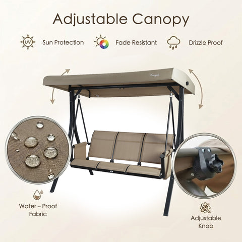 kozyard outdoor swing chair adjustable canopy, patio swing with sun protection, fade-resistant, drizzle-proof and waterproof fabric, easy angle adjustment via knob
