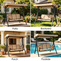 kozyard outdoor swing chair sustainable design, 3-seat patio swing with replaceable canopy top, durable steel frame, replacement parts available in the USA