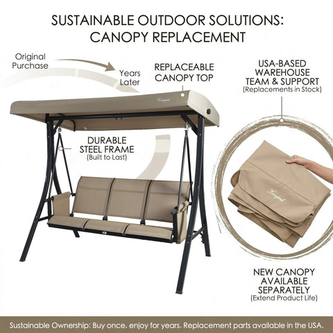 kozyard outdoor swing chair usage scenarios, 3-seat patio swing suitable for patio, backyard, porch, poolside relaxation
