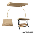 A beige - colored canopy for a swing chair is shown in three states: assembled on the swing chair, disassembled, and folded. The text at the bottom reads "Only top cover Frame not included," indicating that only the canopy is being sold, not the swing chair frame. beige swing chair canopy, swing chair cover, outdoor canopy, separate canopy, frame not included.