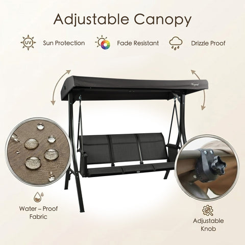 kozyard outdoor swing chair adjustable canopy, patio swing with sun protection, fade-resistant, drizzle-proof and waterproof fabric, easy angle adjustment via knob
