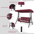 kozyard outdoor porch swing key features, 3-seat patio swing chair with adjustable canopy, strong spring hooks, magazine bag, anti-slip feet for durable outdoor use
