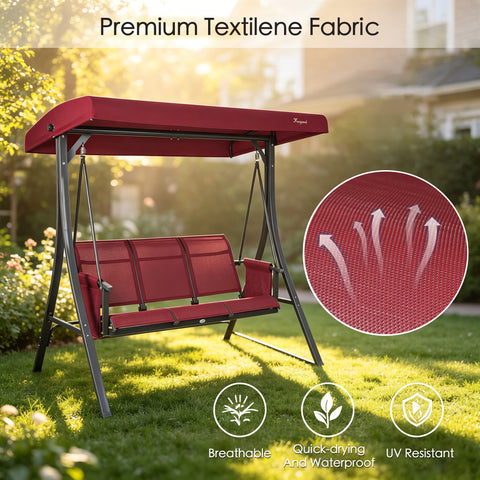 kozyard outdoor swing chair premium fabric, 3-seat patio swing with breathable, quick-drying, UV-resistant Textilene fabric for comfortable backyard lounging
