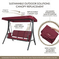 kozyard outdoor swing chair sustainable design, 3-seat patio swing with replaceable canopy top, durable steel frame, replacement parts available in the USA


