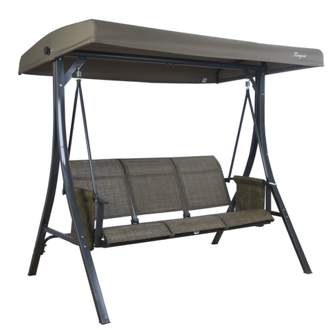 Kozyard 3-Seat Outdoor Patio Swing with Adjustable Canopy, Heavy-Duty Steel Frame, Breathable Fabric Seats, Porch Swing Glider with Side Pockets for Backyard, Deck, Garden