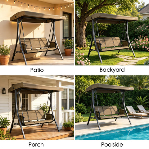 kozyard outdoor swing chair adjustable canopy, patio swing with sun protection, fade-resistant, drizzle-proof and waterproof fabric, easy angle adjustment via knob
