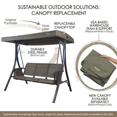 kozyard outdoor swing chair usage scenarios, 3-seat patio swing suitable for patio, backyard, porch, poolside relaxation
