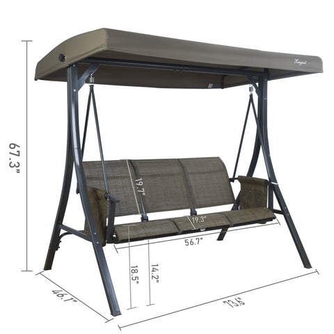 Kozyard 3-Seater Outdoor Swing with Tilt Canopy, Durable Steel Frame, Thick Padded Fabric Seats, Patio Glider Swing for Family Use in Garden, Backyard, Deck
