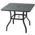 kozyard Square Outdoor Patio Dining Table, Gray Wood-Grain Tabletop, Black Metal Frame, Curved Leg Design, Umbrella Hole Included
