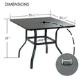 kozyard 35.5" Square Outdoor Dining Table, 29" Height, 1.9" Umbrella Hole, Rust-Resistant Metal Frame, Gray Wood-Grain Tabletop
