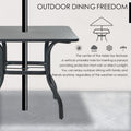 Outdoor Dining Table with Umbrella Hole
A black outdoor dining table with a central vertical umbrella hole, allowing for parasol insertion to protect from weather elements. Keywords: outdoor dining table, umbrella hole, weather protection
