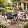 kozyard 4-Person Square Outdoor Dining Table, Black Metal Frame, Gray Wood-Look Tabletop, Perfect for Patio Family Gatherings
