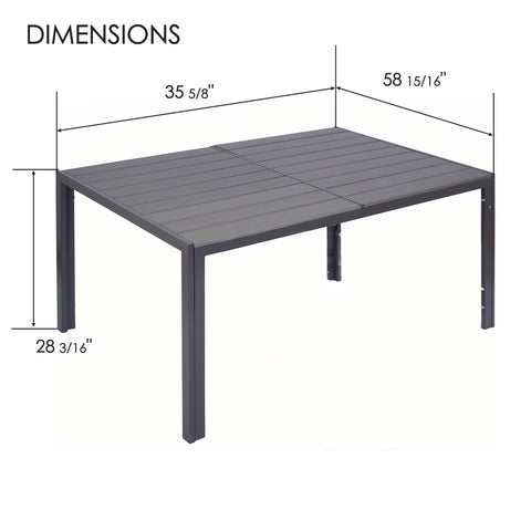 kozyard Outdoor Patio Dining Table, Dimensions: 35 5/8" W x 58 15/16" L x 28 3/16" H, Steel Slat Tabletop, Heavy-Duty Metal Legs
