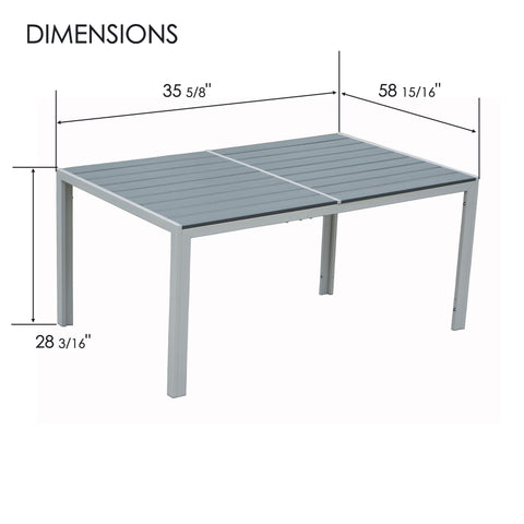 kozyard Outdoor Patio Dining Table, Dimensions: 35 5/8" W x 58 15/16" L x 28 3/16" H, Steel Slat Tabletop, Heavy-Duty Metal Legs
