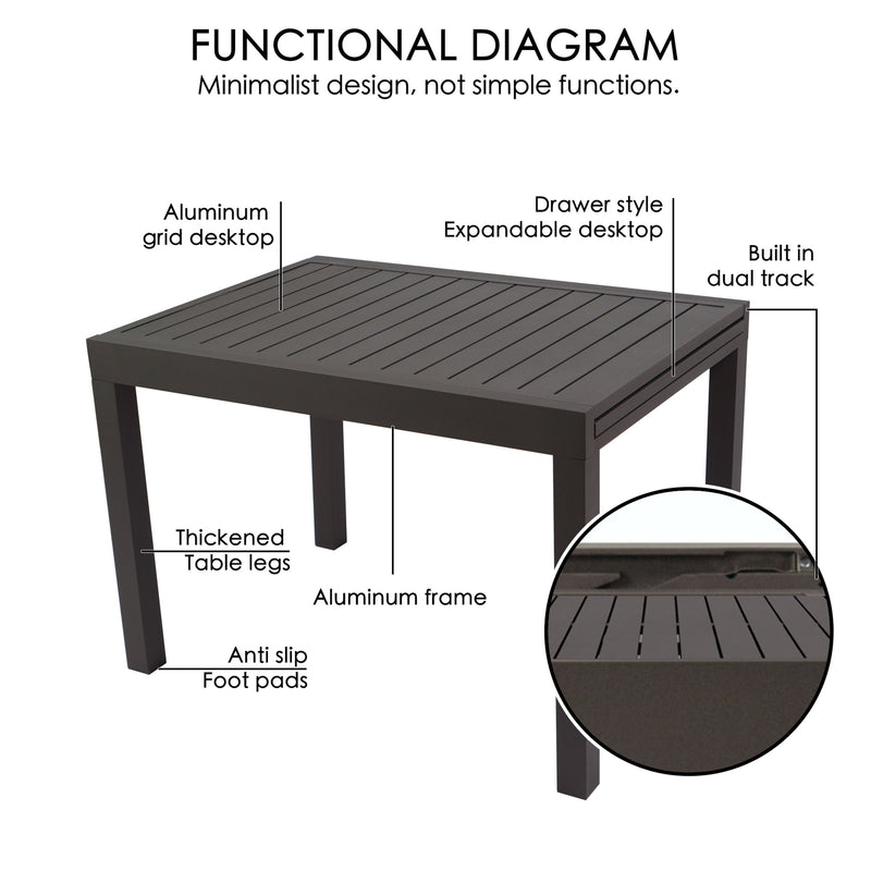 Kozyard Villa Outdoor Patio Dining Table Set -Expandable Dining Table