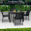 Kozyard Outdoor Dining Set Introduction: Features aluminum-framed table & chairs with weather-resistant fabric. Its minimalist design fits patios, gardens or terraces, ideal for outdoor meals, casual gatherings or relaxed coffee breaks with family and friends.