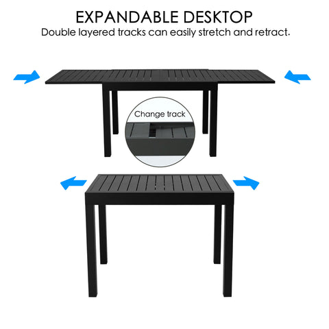 kozyard expandable patio dining table, double layered tracks retractable aluminum table, outdoor backyard garden furniture
