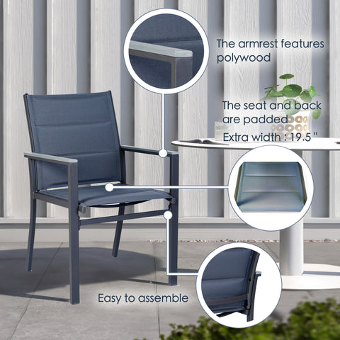 kozyard padded patio dining chair, polywood armrest extra wide seat, easy to assemble outdoor chair for patio dining set
