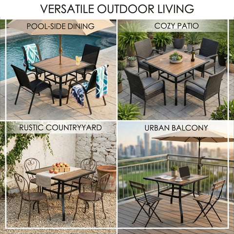 kozyard Square Outdoor Patio Table, Versatile for Pool-Side, Cozy Patio, Rustic Countryyard & Urban Balcony Use, Sturdy Metal Frame, Wood-Look Tabletop
