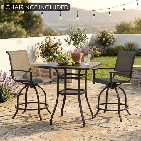 kozyard outdoor bar height table, patio pub table with marble-look tabletop, metal frame and 2-tier storage, ideal for backyard bar stools (chairs not included)

