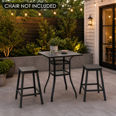 Kozyard Outdoor Bar Height Metal Table with Marble-Looking Texture Top, 36